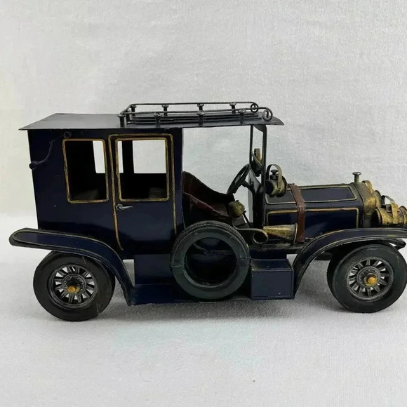 Vintage Car Model 1920's Style Taxi Cab Metal Collector's Item Navy Gold - Picture 1 of 11